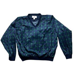 Vintage 90s Wilson Golf Windbreaker Blackwatch Plaid XL V Neck Pullover Jacket